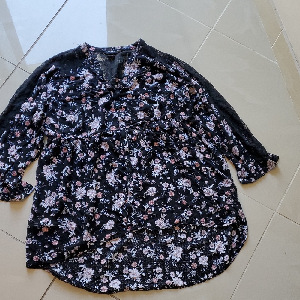 Torrid Black Floral Blouse